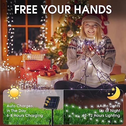 Vimorg Solar String Lights Outdoor, 2 Pack 79FT 200 LED Waterproof Solar Christmas Lights with 8 Lighting Modes for Tree Yard Garden Party Xmas Decorations - color: 100Cool White