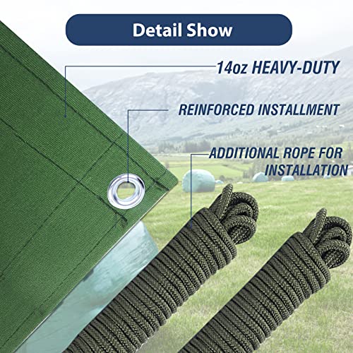 20’x30’ Canvas Tarp Heavy Duty Water Resistant Tarpaulins with Aluminum Grommets,UV Resistant, 22Mil Multipurpose Drop Cloth, 14oz Cover Sheet for Outdoor and Indoor Use with Ropes Green - color: Green, size: 20'x30'