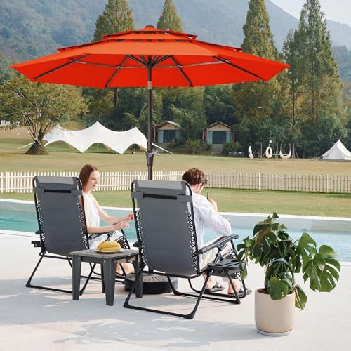 JEAREY 9FT 3 Tier Patio Umbrella Outdoor Market Umbrella Table Umbrellas with 8 Ribs 1.5 Pole Push Button Tilt and Crank UV Protection for Garden,Orange - color: Orange