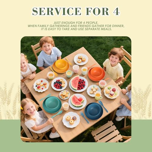 Wrova Wheat Straw Plates and Bowls Set with Flatware,20-piece Unbreakable Kids Plates and Bowls sets,Dishwasher Safe Wheat Straw Dinnerware Sets for Kitchen,Camping,Apartment and Dorm.Vibrant Series - color: Vibrant Series, size: 20 Pack