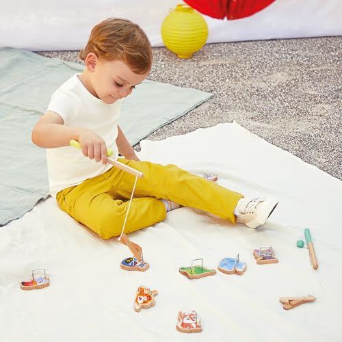 Janod - Applepop Fishing Animal Wooden Carnival Game - Family Game Night - Skill Development - Develops Dexterity and Concentration - Durable, Safe, French Design - style: Claw Game