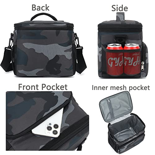 GYEUKHAM Insulated Reusable Lunch Bag Adult Large Lunch Box for Women and Men with Adjustable Shoulder Strap,Front Zipper Pocket and Dual Large Mesh Side Pockets,Black Camo - color: BlackCamo