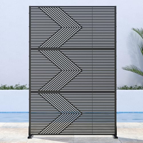 Casaphoria 72" H x 47" W Metal Outdoor Privacy Screen, Freestanding Decorative Divider for Patio, Deck, Balcony, and Garden with Stable Base, Black-Cedric - color: Black-cedric