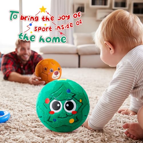 VangeBow Silent Indoor Soccer Balls for Toddlers 1-3, Inflatable Soft Plush Baby Toddler Soccer Ball Toys Gifts for 1 2 3 4 5 Year Old Boy Girl First Birthday Gift (Christmas Tree, Pump Include) - style: Christmas Tree