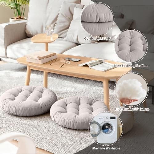 Tiita Outdoor Cushions Square Floor Pillow Thicken Tufted Seat Pad Large Floor Cushion for Yoga Meditation Living Room - color: Round|grey, size: 2 Count (Pack of 1)