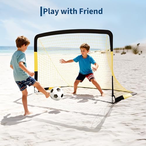 6x4 ft Soccer Goal 2 Pack, Kids Soccer Goals for Backyard Set, Portable Pop Up Soccer Net with Soccer Ball, Cones, Ground Stakes & Carrying Bag, Complete Training Equipment, for Indoor Outdoor
