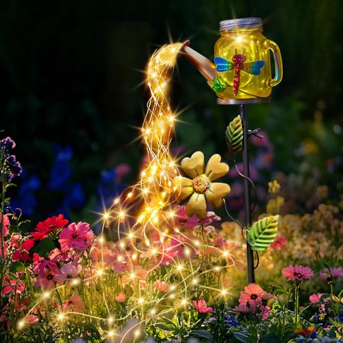 SRNPMIU Solar Watering Can Light, Yard Outdoor Decor Lights, IP65 Waterproof, Hanging Dragonfly Garden Light, Outside Garden Flower Bed Decor, Women Gift, Birthday Gifts - color: Yellow-Dragonfly