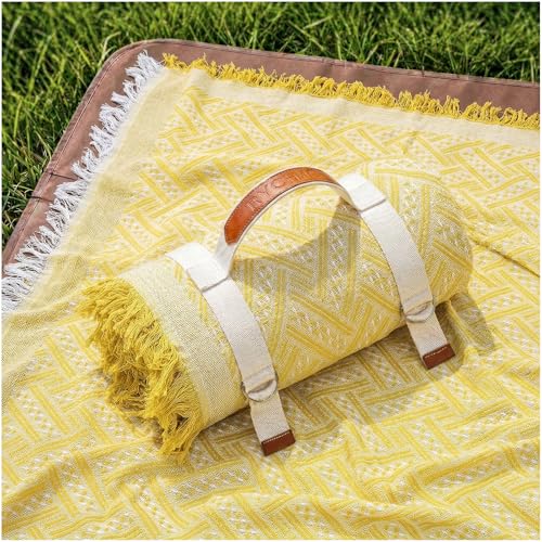 2 in 1 Extra Large Outdoor Picnic Blanket Camping Mat Lightweight Oversized Giant Turkish Boho Beach Mexican Serape Baja Cobijas Mexicanas para Mesa Park Stadium Outside Festival Grass Hammock - color: Yellow, size: 70''*70''