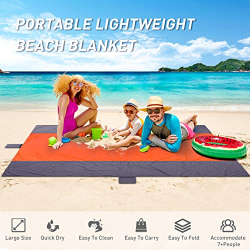 Beach Blanket Waterproof Sandproof Beach Mat 10 x 9ft Extra Large Quick Drying Oversized Lightweight Sand Free Outdoor 120"×108" Picnic Blanket for Vacation Camping Hiking - color: Dark Grey