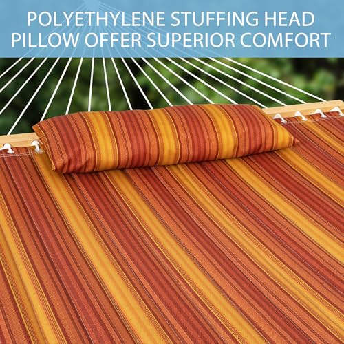 Lazy Daze Hammocks 12FT Quilted Hammock Double 2 Person Hammock with Spreader Bar and Pillow for Outside Outdoor Patio Backyard QFH12 - color: Mixed Red Stripes