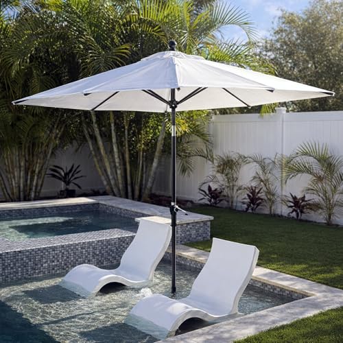 PURPLE LEAF 6.5' x 6.5' Square Patio Umbrella Outdoor Table Umbrella Aluminum Frame Market Umbrella Sun Umbrella with 8 Sturdy Ribs Tilt for Garden Deck Lawn Pool Light White - color: White, size: 6.5' x 6.5'