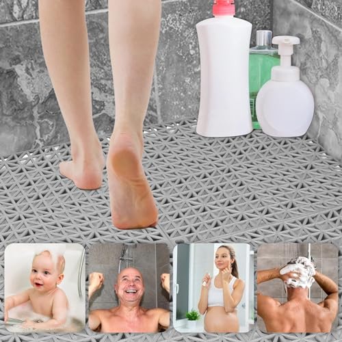 ToLanbbt Modular Interlocking Cushion 24P 11.8" x 11.8" Interlocking Rubber Floor Drain Holes Non-Slip Splicing Drainage Mats for Deck, Shower, Kitchen, Drain Pool, Sauna Bath, Indoor Outdoor (Grey) - size: 24 Pcs