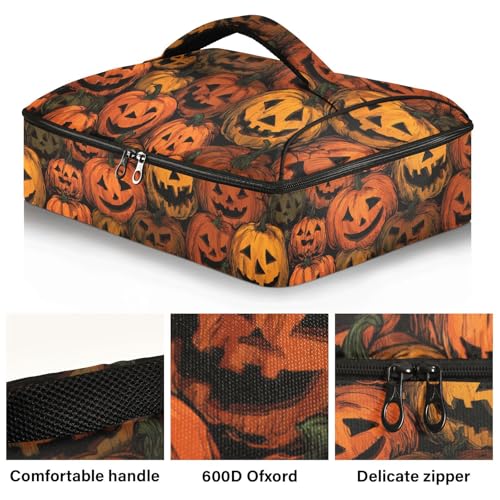 Casserole Carriers for Hot or Cold Food Reusable Casserole Dish Carrier Insulated Thermal Large Capacity Durable Perfect for Party Camping Family Gatherings Yellow Fish - color: Cartoon Orange Halloween Pumpkin Lanterns