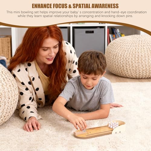Mini Bowling Game Set, Wooden Tabletop Bowling Alley for Adults Kids, White Elephant Gift for Men Women, Office Desk Toys Stress Relief Stocking Stuffers