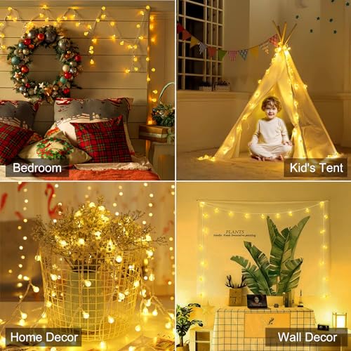 Minetom Globe String Lights - Plug in 33 ft 100 LED Crystal Globe Fairy Lights with 8 Lighting Modes and Remote for Patio Yard Porch Garden Pool Tent Beach Bedroom Wedding Party Decor, Warm White - color: 33 FT - Warm White
