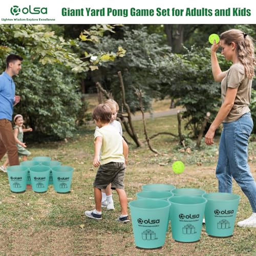 Olsa Giant Yard Pong Set, Toss Family Games for Beach Camping Lawn Backyard Party, Indoor Outdoor Party Games for Adults and Family(Green Glow in Dark) - color: Green Glow in the Dark