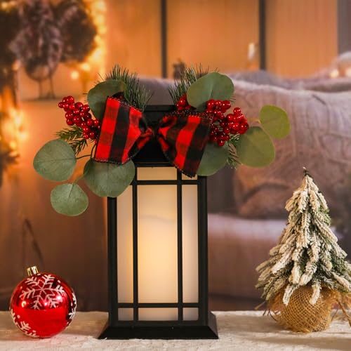 Bdor 13-Inch IP65 Waterproof Battery-Powered Christmas Lantern with Led Flameless Candle and 6-Hour Timer - Decorative Lantern for Patio & Garden(2 Pack) - color: Christmas Black