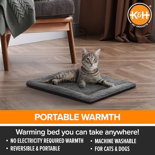 K&H PET PRODUCTS Self-Warming Cat Bed Pad, Self Heating Pad for Outdoor Cat Houses, Warming Mat for Indoor Pet Beds & Furniture, Reversible Blanket, Machine Washable - Small 21 X 17in Gray/ Black - color: Gray/Black, size: 21 X 17 Inches