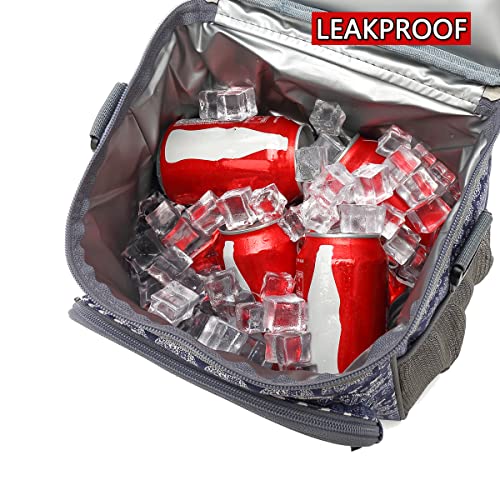 FlowFly Insulated Reusable Lunch Bag Adult Large Lunch Box for Women and Men with Adjustable Shoulder Strap,Front Zipper Pocket and Dual Large Mesh Side Pockets,Elephant - color: Elephant