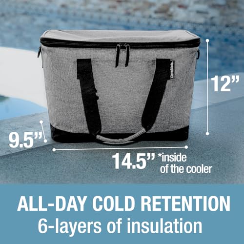 CleverMade Tahoe Collapsible Cooler Bag – Large Portable Cooler Bag for Travel, Foldable Insulated Cooler for Beach, Picnic & Tailgating, Holds Up to 50 Cans, Leakproof Soft Carry Cooler - color: Gray Black, size: Large