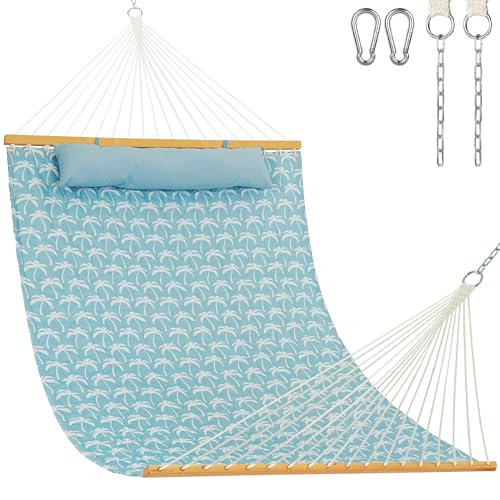 Lazy Daze Hammocks 12FT Quilted Fabric Hammock with Soft Pillow, Double 2 Person Tree Hammock with Spreader Bar for Outside Patio Poolside Backyard Beach, 450 lbs Capacity, Coastal Floral - color: Coastal Floral