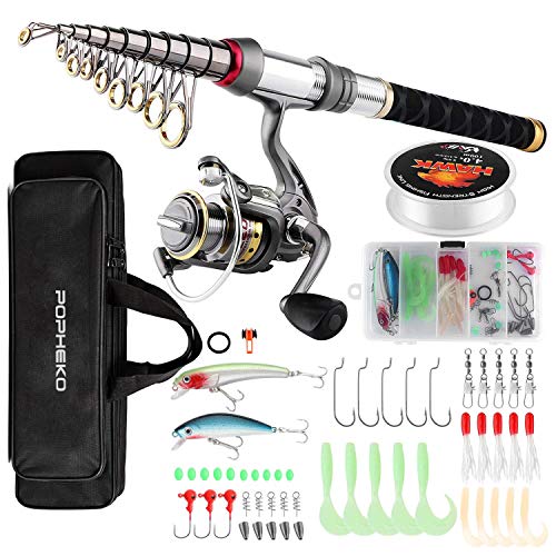 Fishing Rod Reel Combo Full Kit Telescopic Spinning Pole Set with Reel Line Lures Hooks Carrier Bag Saltwater Freshwater Fishing Gear Tool for Kids Adults Professional - color: Black-7.87FT