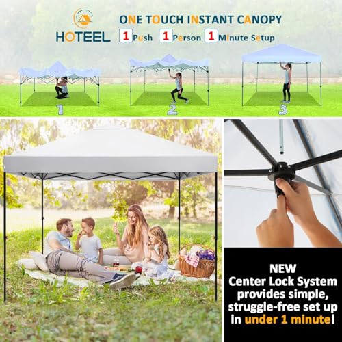 COBIZI Waterproof Stable Winterproof Pavilion with Bag with Wheels,Pop Up Folding Pavilion Party Tent,1 Person Install Sun Protection Garden Pavilion for Beach Wedding Camping - color: White, size: 8×8 （No Walls）