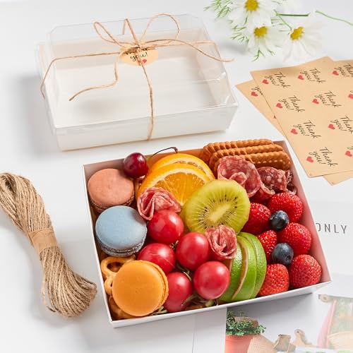 Kucoele 7 x 5 Inches Charcuterie Boxes with Clear Lids, 50 Pack Disposable Bakery Boxes Dessert Boxes, To Go Food Containers for Pastries, Chocolate Covered Strawberries, Hot Cocoa Bombs (White) - color: White