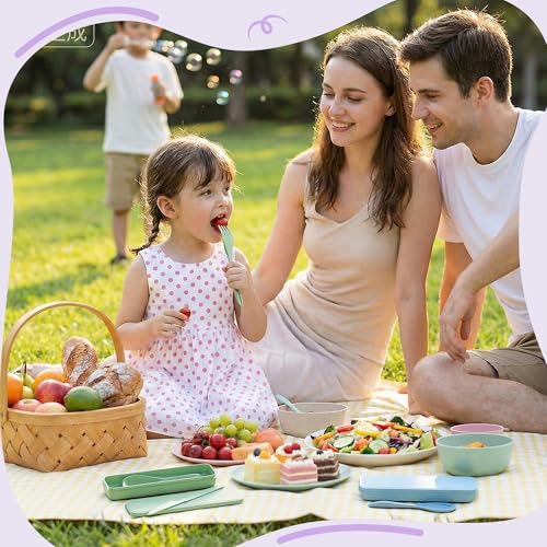 Quatish Reusable Travel Utensils with Case,3 Sets of Camping Utensils,Portable Wheat Straw Utensil (Knife, Fork, Spoon) for Lunch Box,Kitchen, Travel, Picnic & Daily Use - Easy to Clean (Multi-Color)