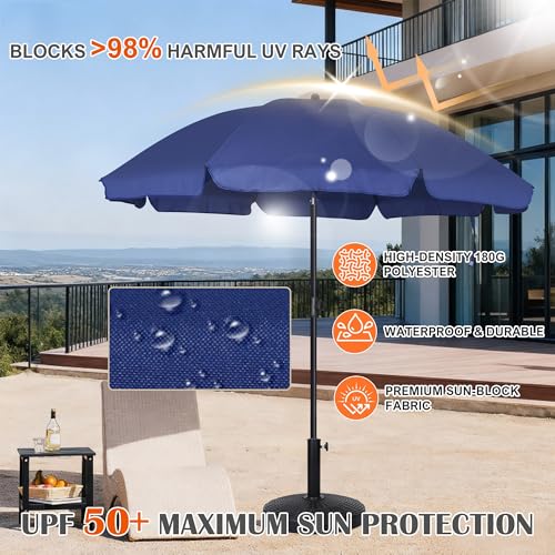 Blissun 6.5ft Patio Umbrella with Push Button Tilt & Height Adjustable, UV50+ Sun Protection with Sturdy Fiberglass Ribs & Iron Pole, Market Umbrella for Outdoor Table Garden Backyard Beach - color: Navy Blue