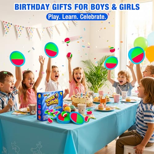 Ayeboovi Kids Toys Toss and Catch Ball Game 6 Paddles 3 Balls Outdoor Beach Pool Yard Games Toys for 3-12 Years Old Boys Girls Family Games Birthday Gift Easter Basket Stuffers for Kids - style: 6 Paddles 3 Balls