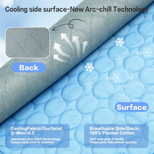 SISROL Cooling Mat for Dogs & Cats, Q-Max>0.4 Chill Fiber Pet Cooling Pad, Washable Non-Slip Non-Toxic Portable Cooling Bed for Small Medium Large Pets, Indoor & Outdoor Use - size: Large (40"x28")