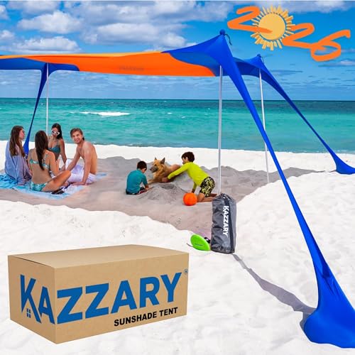 Beach Tent UPF50+ Sun Shade Canopy with Sandbags, 4 Stability Poles, Ground Pegs, Flying Disc Sand Shovel, Lightweight Sunshade Shelter, 7ft Tall for Outdoor Trips, Camping and Sports - color: Spicy Orange, size: XL - 10.5 X 10 ft. (with 4 Poles)