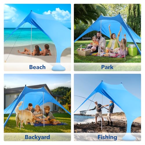 Beach Tent Shade Canopy with UPF50+ Protection Sun Shelter Umbrella Portable Camping Tents with Sandbags Poles and Ground Pegs and Anti-Wind Ropes for Beach Outdoor Camping Backyard Picnics 7.5X7.5Ft - style: 7.5x7.5FT beach tent