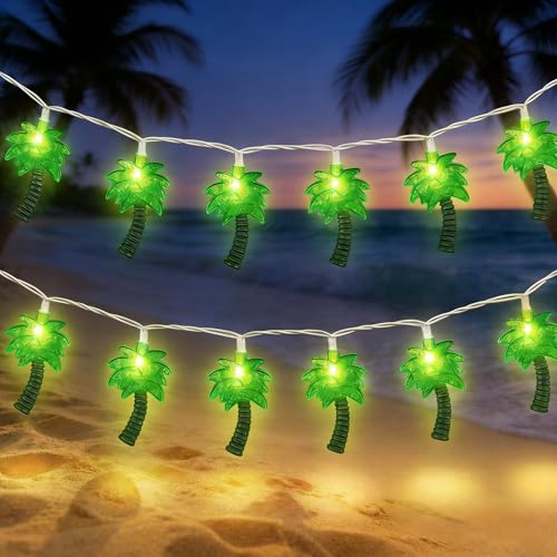 8.5Ft Palm Tree String Lights Outdoor, Hawaiian Beach Themed Party Decorations Lights with 10 LED Palm Tree Lights, Plug in Fairy Lights for Outdoor Indoor Tropical Beach Party Birthday Pool Decor - color: Palm Tree