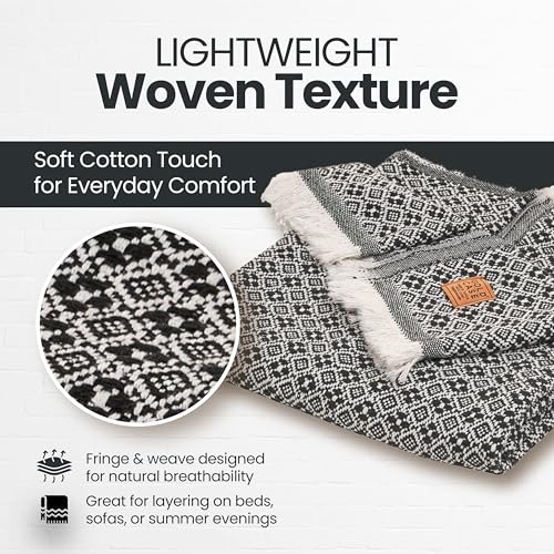 GOLD CASE Throw Blanket for Couch - 100% Recycled Turkish Cotton Blankets & Throws - Retro Soft Throw Blankets for Living Room - Boho Decorative Woven Couch Blanket - 50x60 - Black - color: Retro Black, size: 50x60"