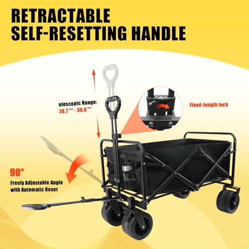440 LBS Wagons Carts Foldable, Beach Cart with Big All-Terrain Wheels for Sand, Collapsible Folding Wagon with Cup Holders, Utility Carts for Camping, Beach, Garden and Shopping