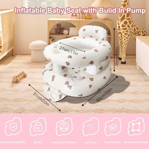 Inflatable Baby Seat for Babies 3-36 Months, Baby Chair with Fence & Built in Air Pump, Blow Up Floor Baby Seat with Back Support, Inflatable Baby Chair Sit Me Up for Home, Travel (Bear) - color: Brown Bear