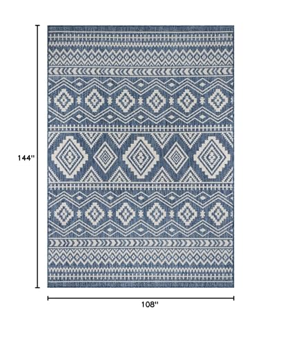 Beverly Rug Waikiki Boho Indoor Outdoor Rug 9x12, Washable Outside Carpet for Patio, Deck, Porch, Bohemian Area Rug, Farmhouse Rugs, Aztec Tribal Rug, Azure and White - color: Boho - Azure / White, size: 9' x 12' (Rectangular)