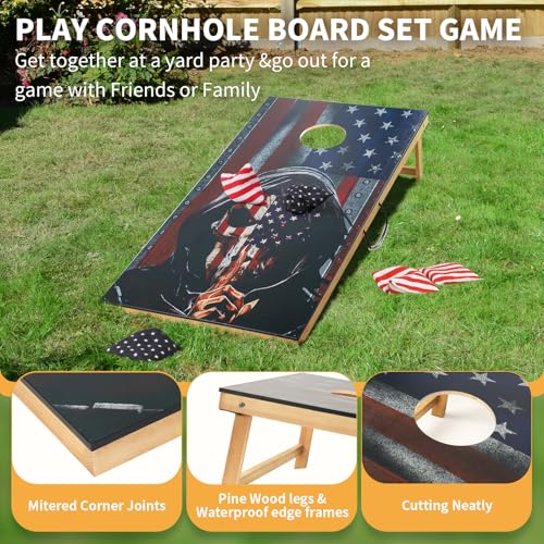 Cornhole Set, Corn Holes Outdoor Game, Regulation 2X4 Cornhole Boards, Portable Cornhole Set, Classic American Flag Cornhole Set Includes 2 Boards, 8 Cornhole Beans Bags & Carry Case - color: 4x2FT USA Skull Board Cornhole Set