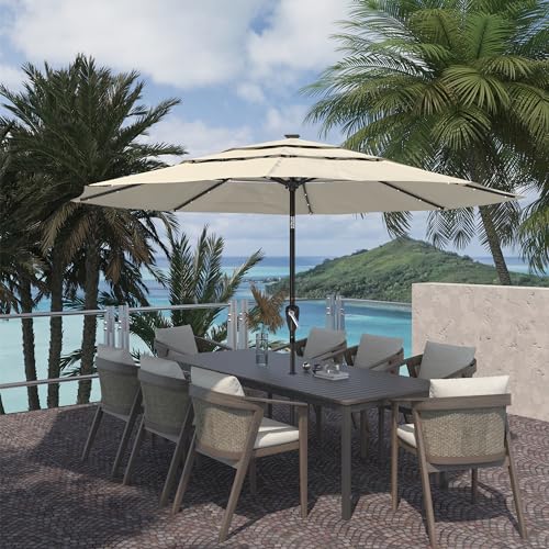 Boyel Living 11ft Patio Umbrella with Solar LED lights Outdoor Umbrella with Tilt Outdoor Large Table Market Umbrella for Poolside Deck Garden Backyard - color: Beige