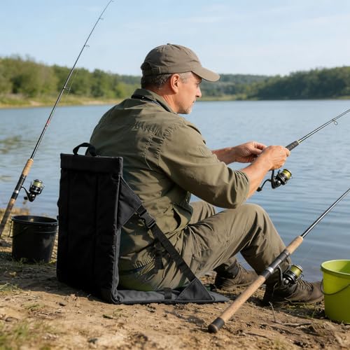 Folding Stadium Seat Cushion with Backrest, Portable Bleacher Pad for Camping, Fishing,15.8'' x 16.5'',Lightweight Chair with Backrest for Outdoor Sports and Concerts (Black) - color: Black