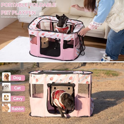 Dog and CAT pop Play Pen,Pets Houses for Dogs and Cats,Indoor&Outdoor Exercise Pen Dog Tent Puppy Playground Large (L, Pink) - color: Pink, style: Large（35.4"L x 27.6"W x 23.6"H）