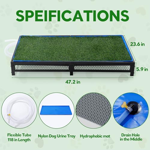 HOMBYS Grass Potty for Dogs with Drain, Artificial Grass Pet Litter Box Tray for Medium & Larhe Dog, Puppy Porch Toilet for Patio, Indoor & Outdoor Use(47" L x 23" W x 6" H)