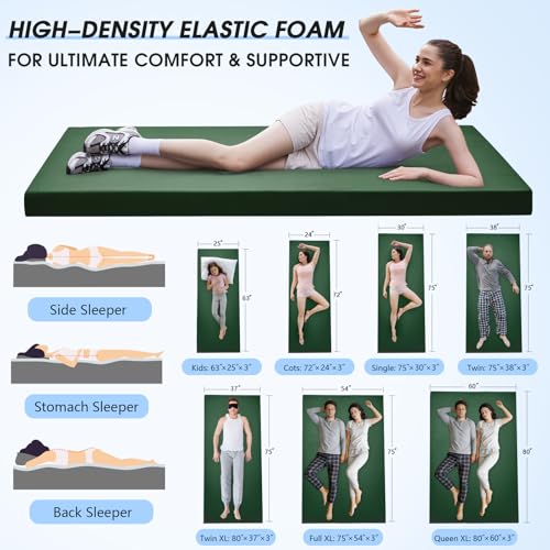 CYMULA Memory Foam Camping Mattress Pad 3 Inch Thick Portable Floor Sleeping Mat [car/Tent/Cot] Sleepover Guest Bed Roll up Cot Mattress for Indoor Outdoor Travel with Bag(Cot 72 * 24 * 3")