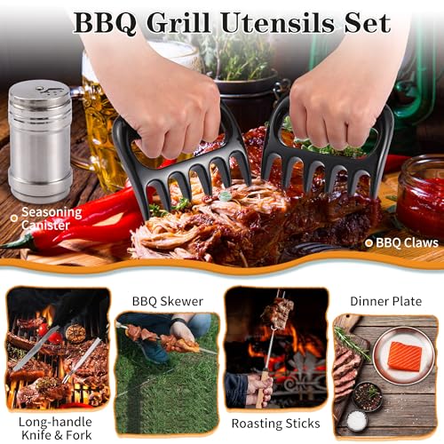 Camping Essentials Cookware Cooking Utensils Set - Portable Camp Kitchen Mess Kit Outdoor Accessories, Stainless Steel & Silicone, Camping Gear Equipment for RV Picnic Grill,Brown Pro - color: Brown pro