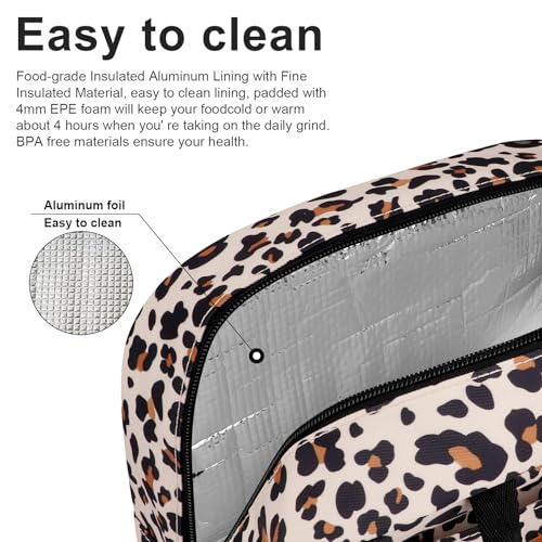 BALORAY Lunch Bag for Women Men Insulated Lunch Box for Adult Reusable Lunch Tote Bag for Work, Picnic or Travel - color: Beige with leopard, size: L