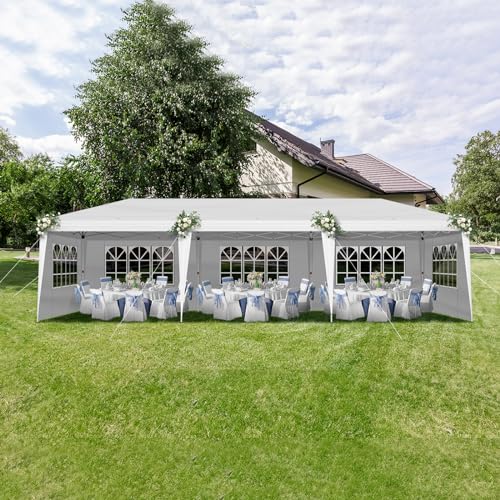 VINGLI 10x30 Pop Up Canopy Tent with Sidewalls, Outdoor Gazebo Canopy Tent, Patio Event Tents Outdoor Event Shelter for Parties (White) - color: White, size: 10x30