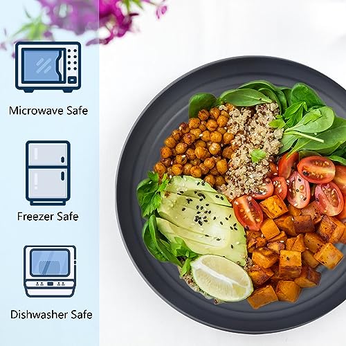 Homienly Deep Dinner Plate Set of 12 - Alternative to Plastic - Microwave & Dishwasher Safe - Wheat Straw Construction - Unbreakable - Ideal for Kids (Black, 9 inch) - color: 12 PCS Black, size: 9 IN