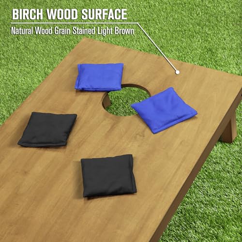 GoSports 4 ft x 2 ft Regulation Size Wooden Cornhole Boards Set with Light Brown Finish - Includes Carrying Case and Bean Bags - color: Black & Royal Blue, size: 4 ft x 2 ft